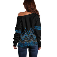 Blue Aotearoa Mangopare Kowhaiwhai and Niho Taniwha Off Shoulder Sweater Maori New Zealand LT14 - Polynesian Pride