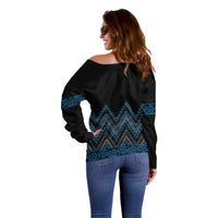 Blue Aotearoa Mangopare Kowhaiwhai and Niho Taniwha Off Shoulder Sweater Maori New Zealand LT14 - Polynesian Pride