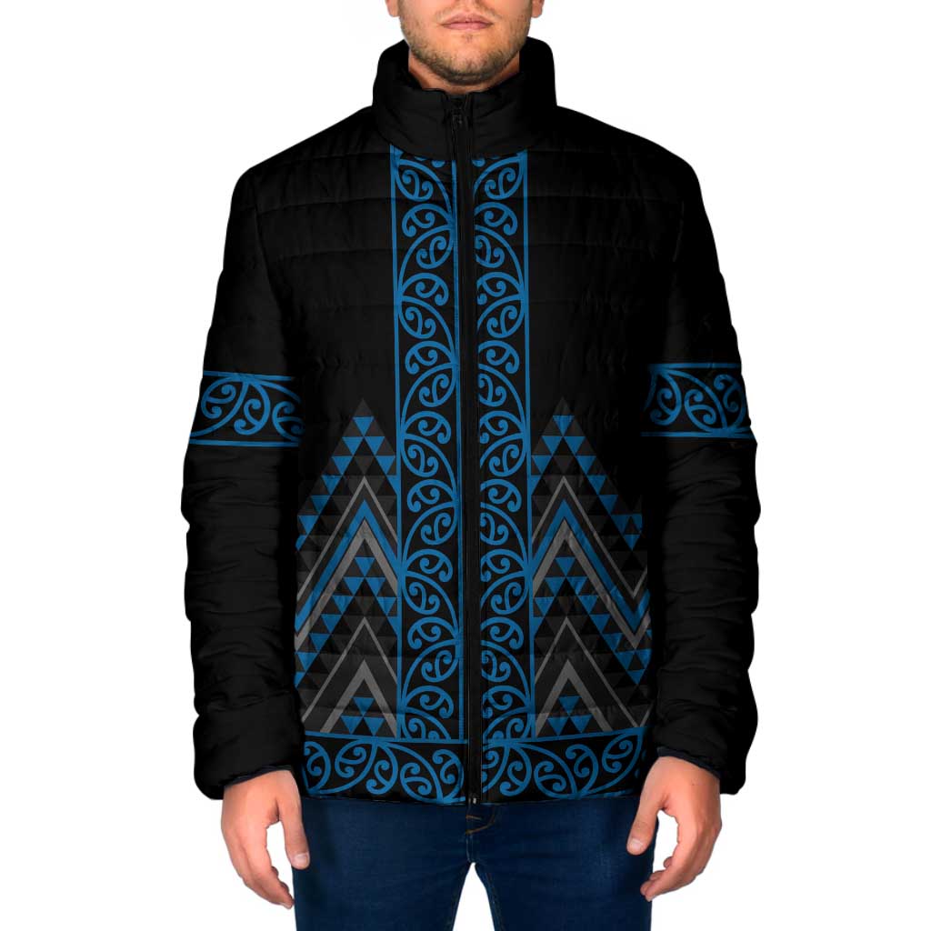 Blue Aotearoa Mangopare Kowhaiwhai Niho Taniwha Padded Jacket Maori New Zealand LT14 Men Blue - Polynesian Pride