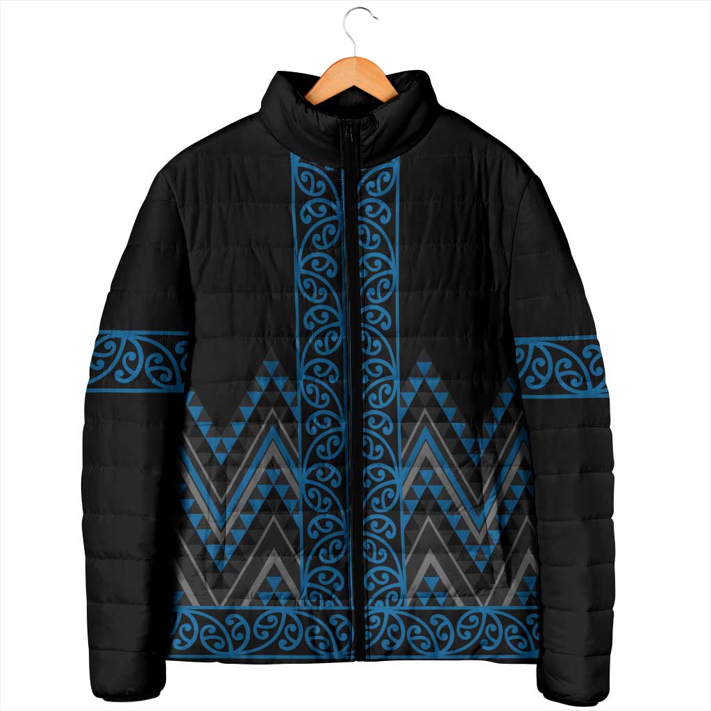 Blue Aotearoa Mangopare Kowhaiwhai Niho Taniwha Padded Jacket Maori New Zealand LT14 - Polynesian Pride
