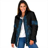 Blue Aotearoa Mangopare Kowhaiwhai Niho Taniwha Padded Jacket Maori New Zealand LT14 Women Blue - Polynesian Pride