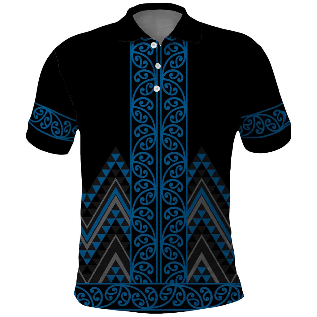 Blue Aotearoa Mangopare Kowhaiwhai and Niho Taniwha Polo Shirt Maori New Zealand