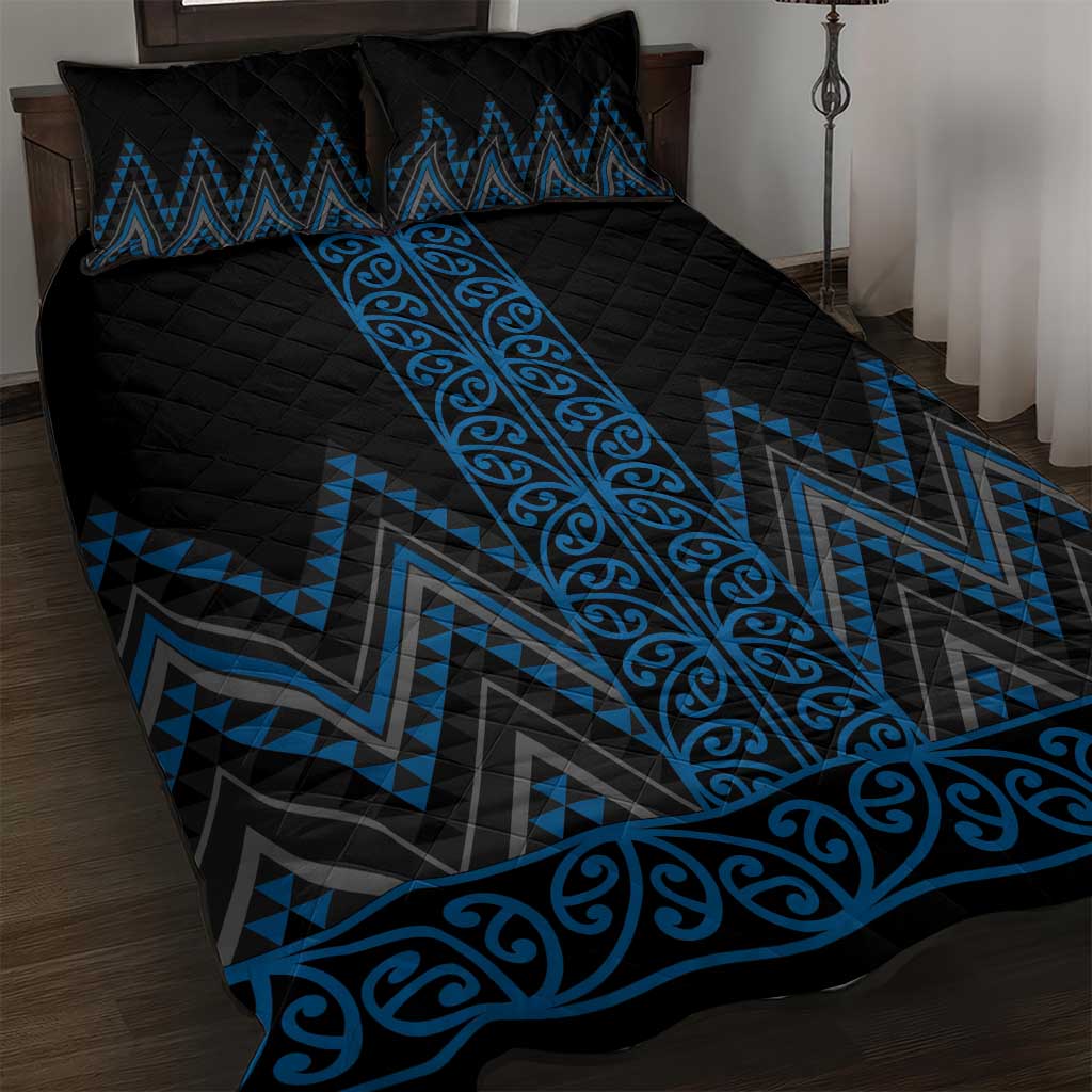 Blue Aotearoa Mangopare Kowhaiwhai and Niho Taniwha Quilt Bed Set Maori New Zealand LT14 Blue - Polynesian Pride