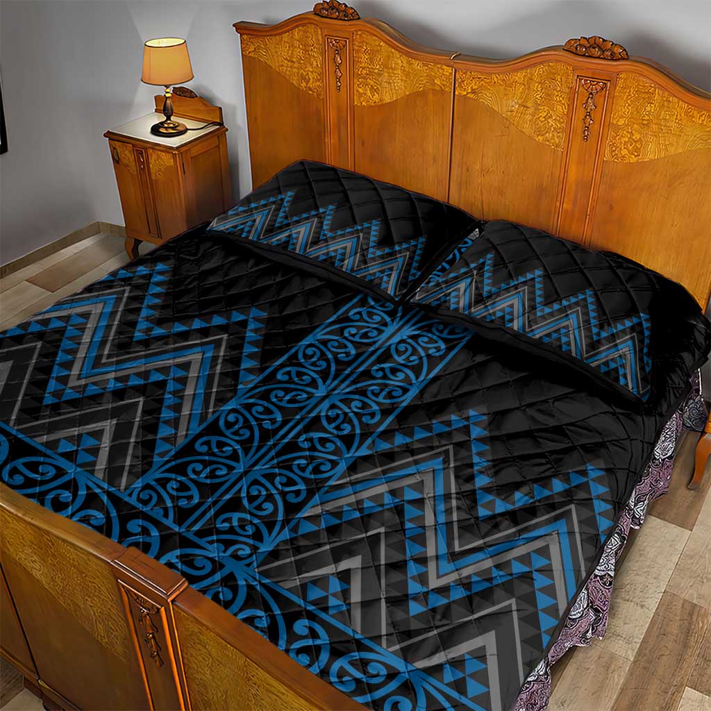 Blue Aotearoa Mangopare Kowhaiwhai and Niho Taniwha Quilt Bed Set Maori New Zealand LT14 - Polynesian Pride