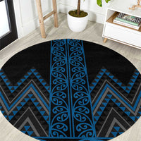 Blue Aotearoa Mangopare Kowhaiwhai and Niho Taniwha Round Carpet Maori New Zealand LT14 Blue - Polynesian Pride