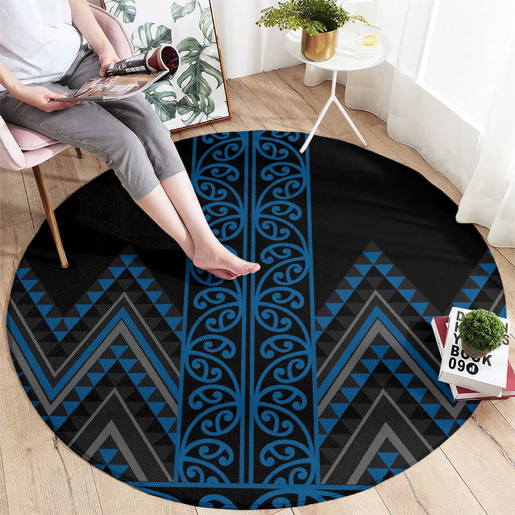 Blue Aotearoa Mangopare Kowhaiwhai and Niho Taniwha Round Carpet Maori New Zealand LT14 - Polynesian Pride