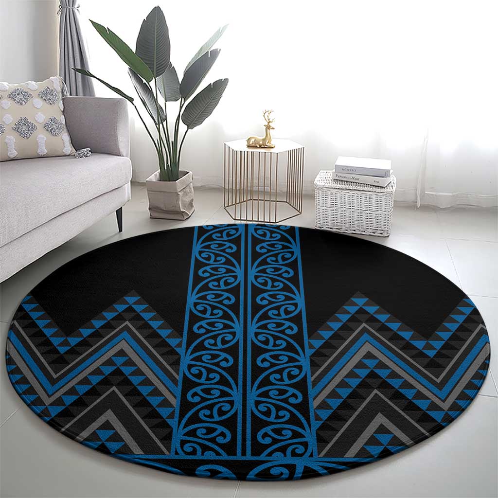 Blue Aotearoa Mangopare Kowhaiwhai and Niho Taniwha Round Carpet Maori New Zealand LT14 - Polynesian Pride