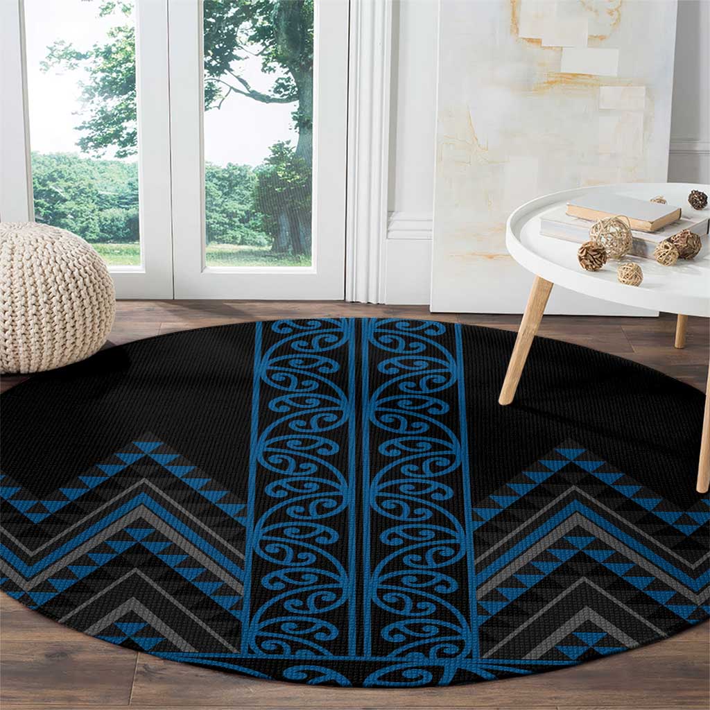 Blue Aotearoa Mangopare Kowhaiwhai and Niho Taniwha Round Carpet Maori New Zealand LT14 - Polynesian Pride