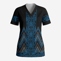 Blue Aotearoa Mangopare Kowhaiwhai and Niho Taniwha Scrub Top Maori New Zealand LT14 Adult Blue - Polynesian Pride