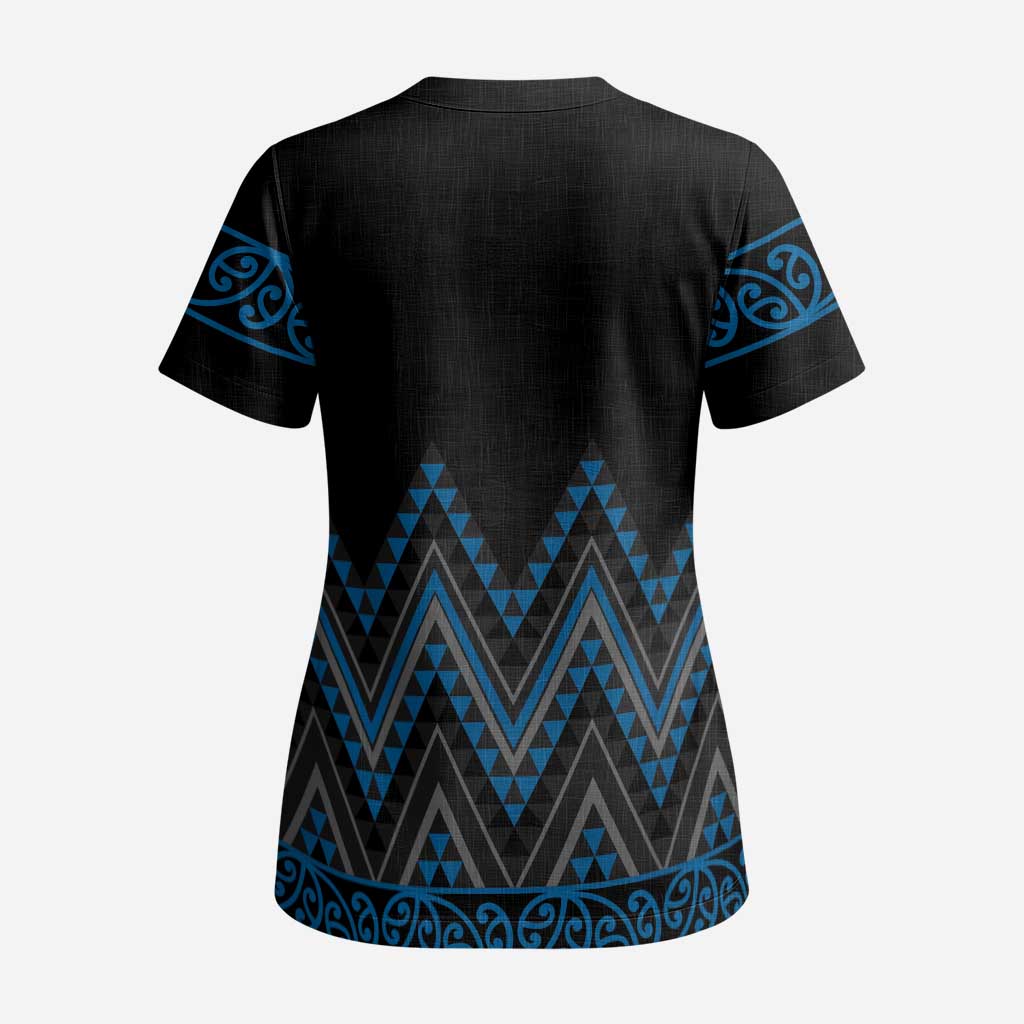 Blue Aotearoa Mangopare Kowhaiwhai and Niho Taniwha Scrub Top Maori New Zealand LT14 - Polynesian Pride