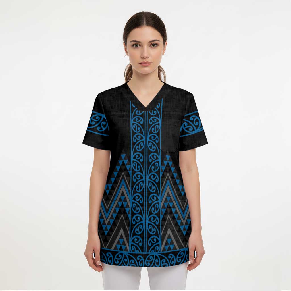 Blue Aotearoa Mangopare Kowhaiwhai and Niho Taniwha Scrub Top Maori New Zealand LT14 - Polynesian Pride
