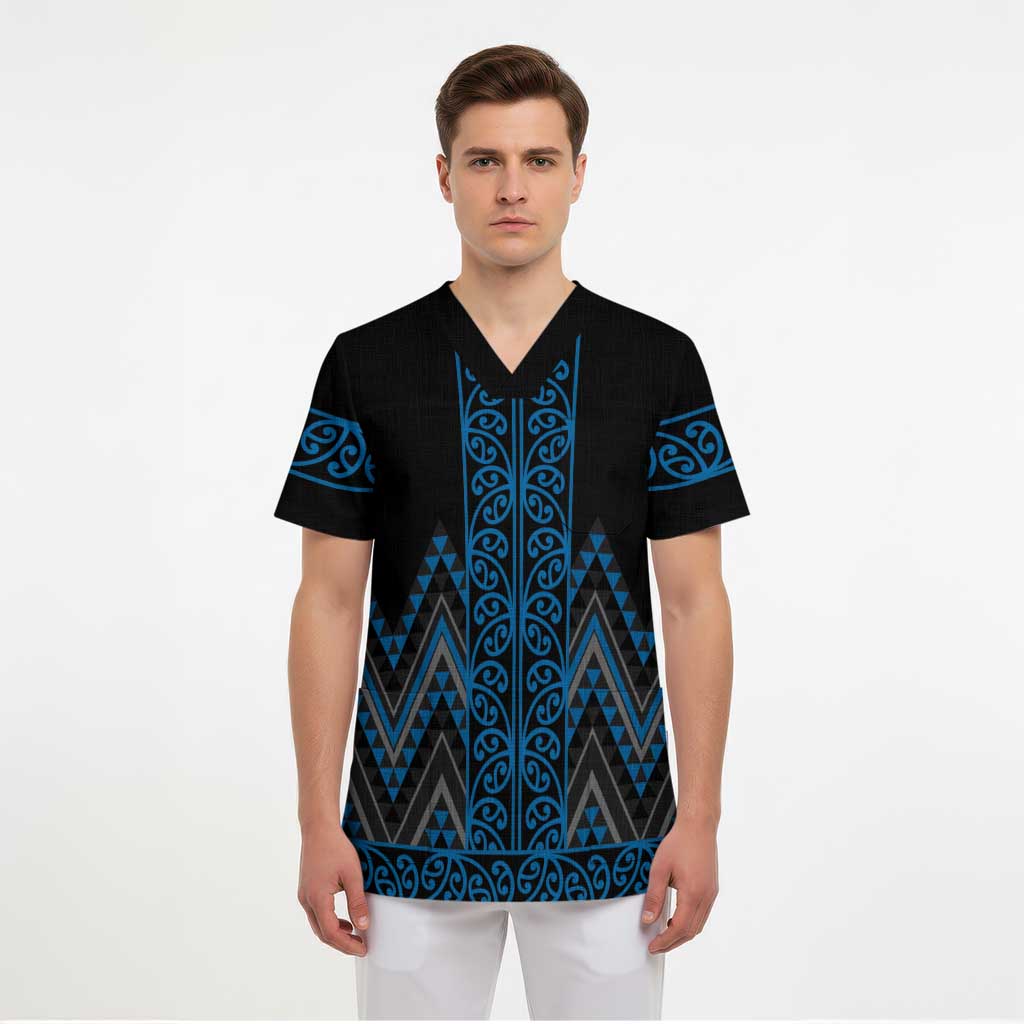 Blue Aotearoa Mangopare Kowhaiwhai and Niho Taniwha Scrub Top Maori New Zealand LT14 - Polynesian Pride