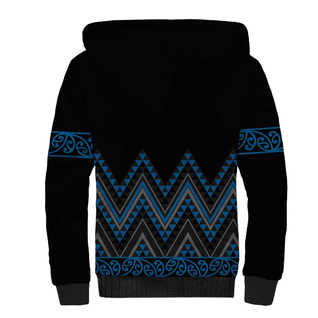 Blue Aotearoa Mangopare Kowhaiwhai and Niho Taniwha Sherpa Hoodie Maori New Zealand LT14 - Polynesian Pride