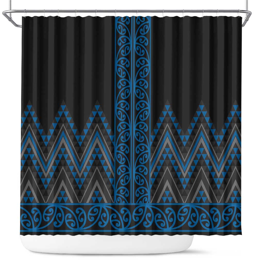 Blue Aotearoa Mangopare Kowhaiwhai and Niho Taniwha Shower Curtain Maori New Zealand LT14 Blue - Polynesian Pride
