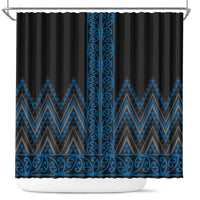 Blue Aotearoa Mangopare Kowhaiwhai and Niho Taniwha Shower Curtain Maori New Zealand LT14 Blue - Polynesian Pride
