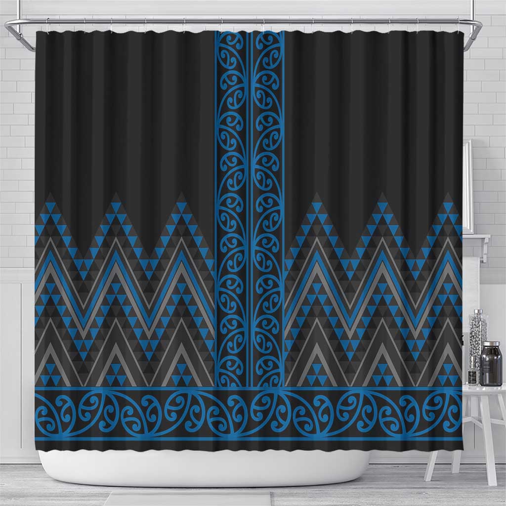 Blue Aotearoa Mangopare Kowhaiwhai and Niho Taniwha Shower Curtain Maori New Zealand LT14 - Polynesian Pride