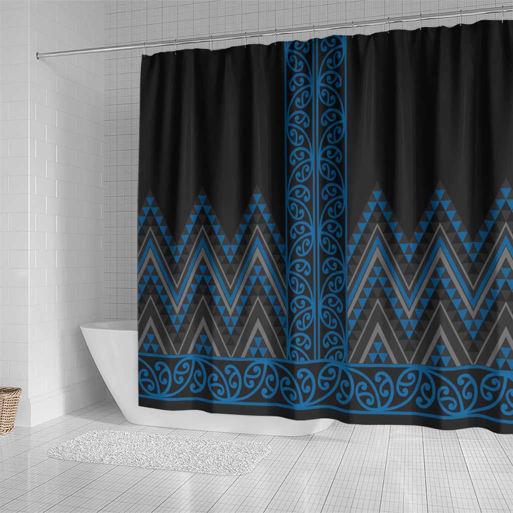 Blue Aotearoa Mangopare Kowhaiwhai and Niho Taniwha Shower Curtain Maori New Zealand LT14 - Polynesian Pride