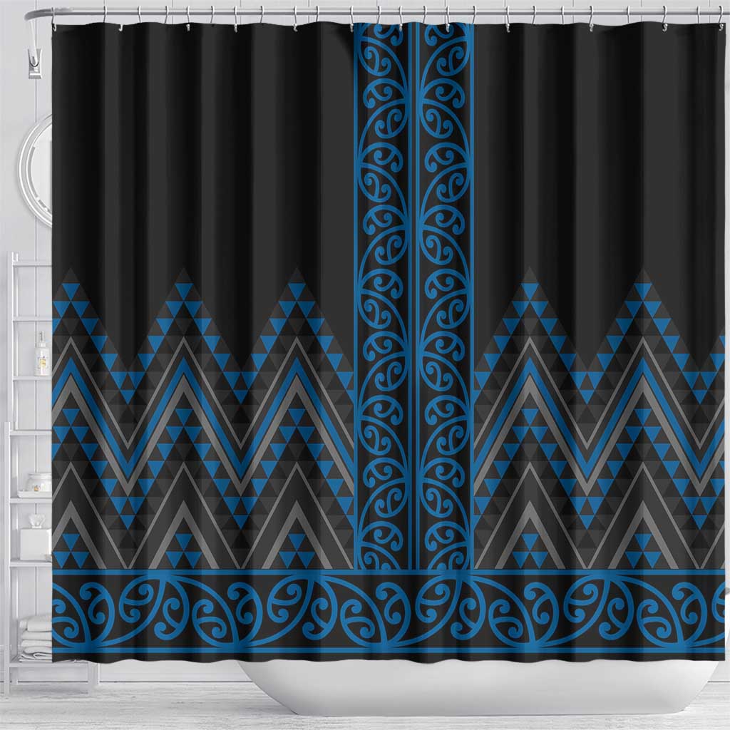 Blue Aotearoa Mangopare Kowhaiwhai and Niho Taniwha Shower Curtain Maori New Zealand LT14 - Polynesian Pride