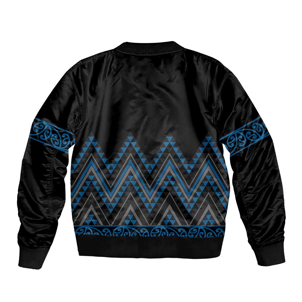 Blue Aotearoa Mangopare Kowhaiwhai and Niho Taniwha Sleeve Zip Bomber Jacket Maori New Zealand LT14 - Polynesian Pride