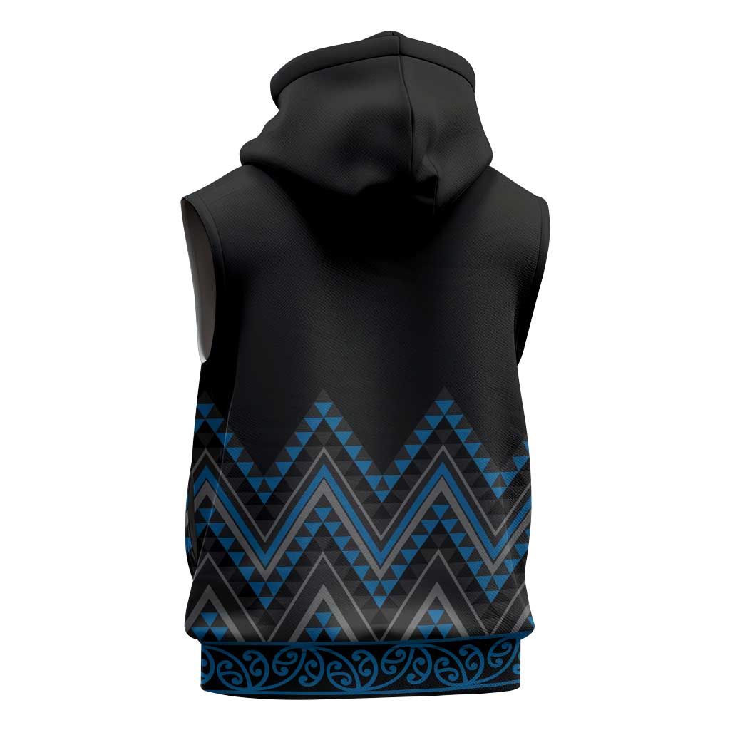 Blue Aotearoa Mangopare Kowhaiwhai Niho Taniwha Sleeveless Hoodie Maori New Zealand LT14 - Polynesian Pride
