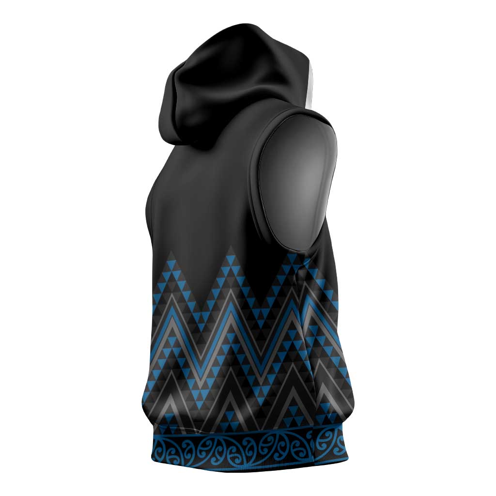 Blue Aotearoa Mangopare Kowhaiwhai Niho Taniwha Sleeveless Hoodie Maori New Zealand LT14 - Polynesian Pride
