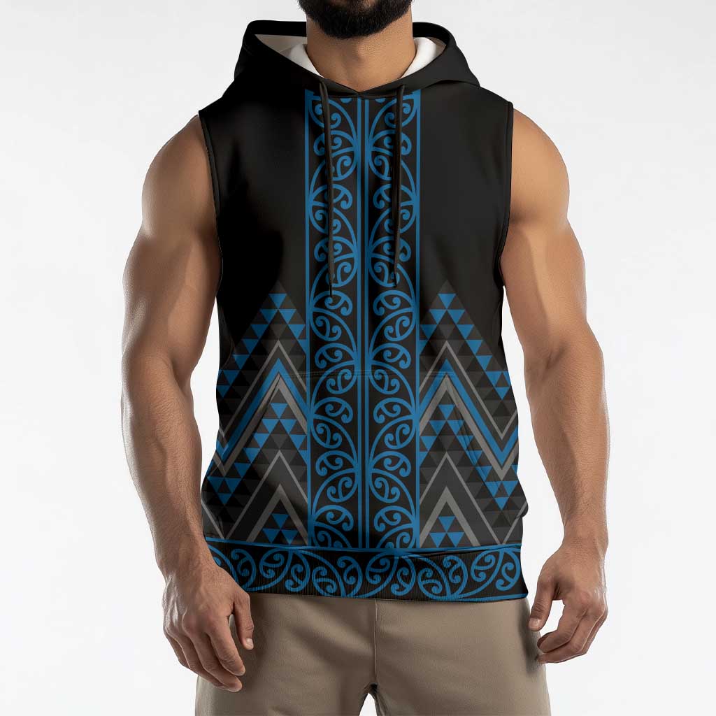Blue Aotearoa Mangopare Kowhaiwhai Niho Taniwha Sleeveless Hoodie Maori New Zealand LT14 - Polynesian Pride