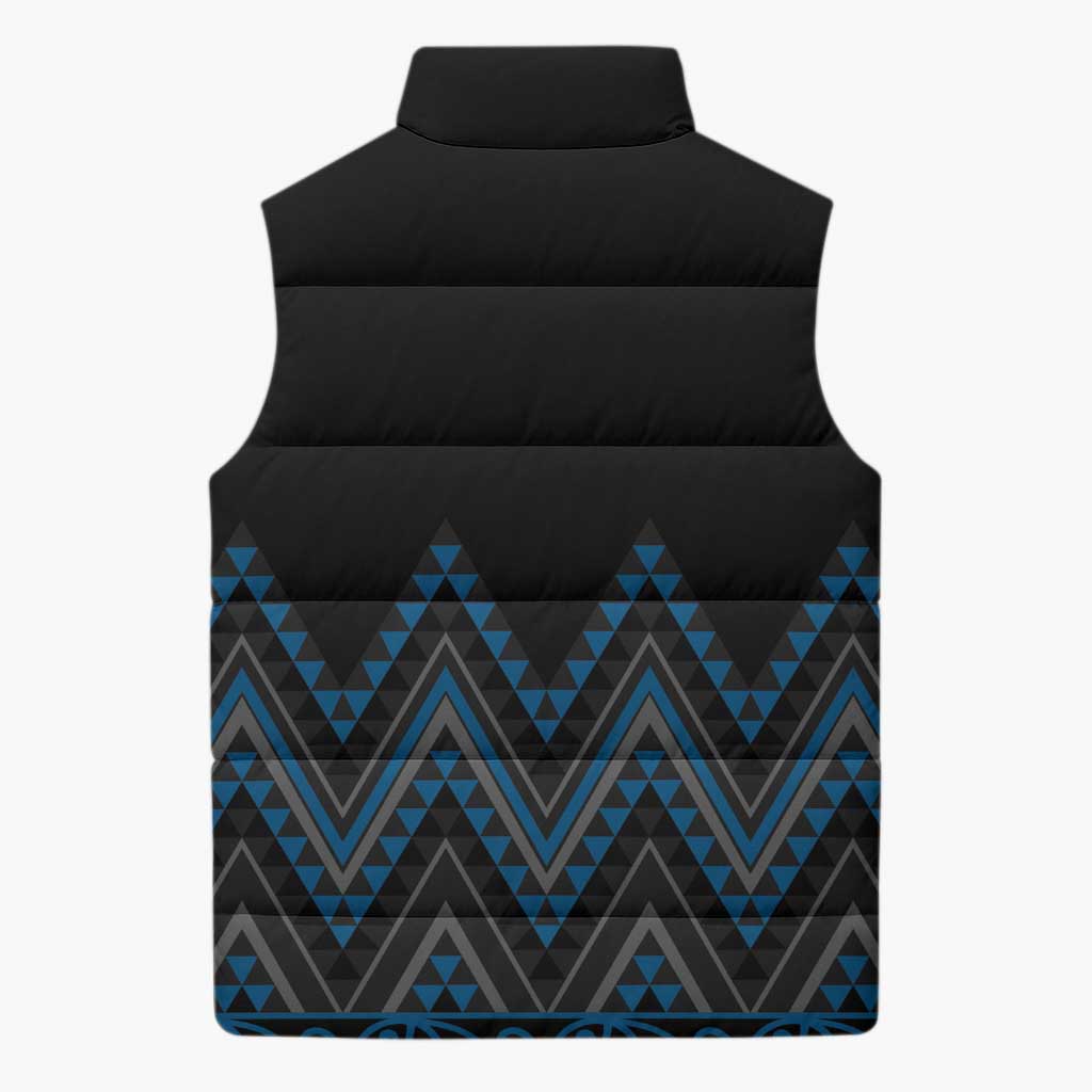 Blue Aotearoa Mangopare Kowhaiwhai Niho Taniwha Sleeveless Puffer Jacket Maori New Zealand LT14 - Polynesian Pride