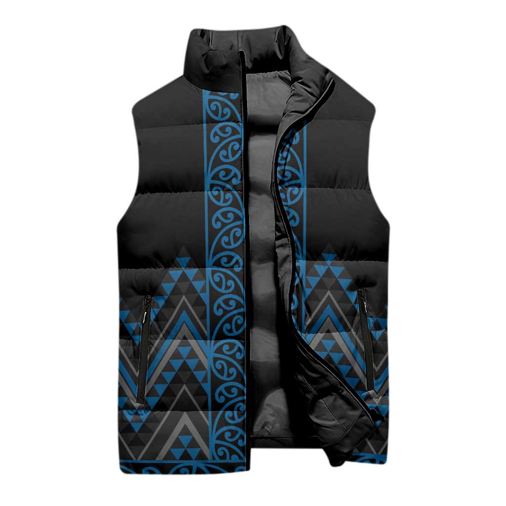 Blue Aotearoa Mangopare Kowhaiwhai Niho Taniwha Sleeveless Puffer Jacket Maori New Zealand LT14 - Polynesian Pride