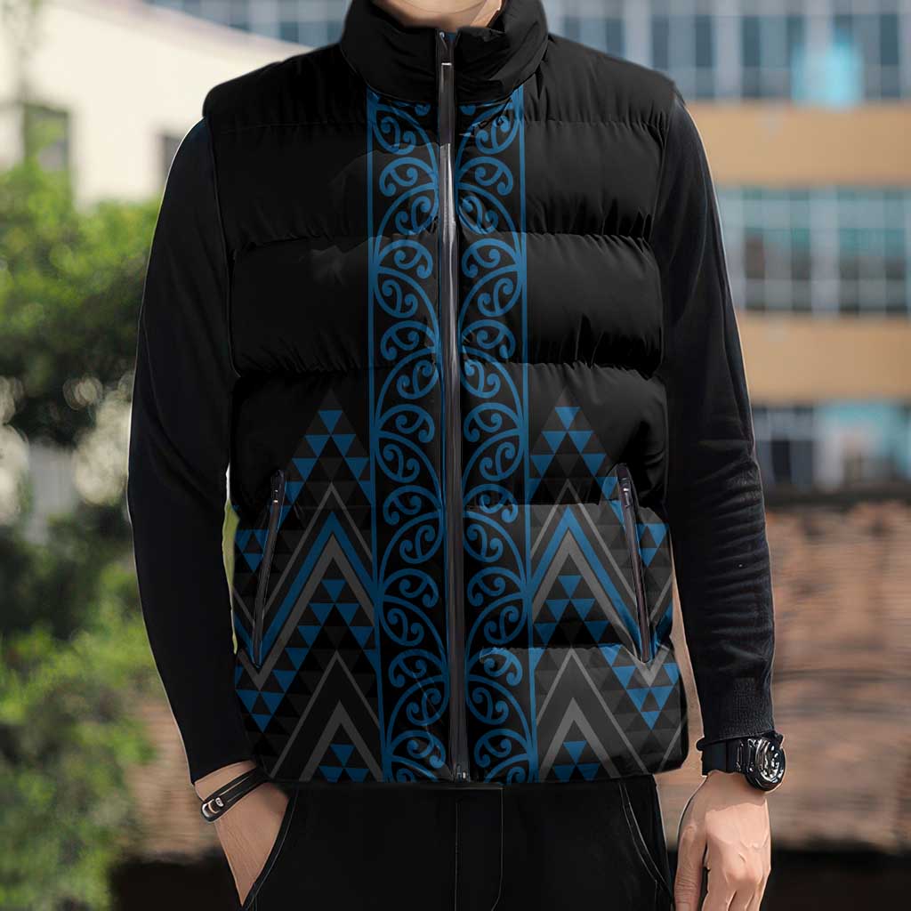 Blue Aotearoa Mangopare Kowhaiwhai Niho Taniwha Sleeveless Puffer Jacket Maori New Zealand LT14 - Polynesian Pride