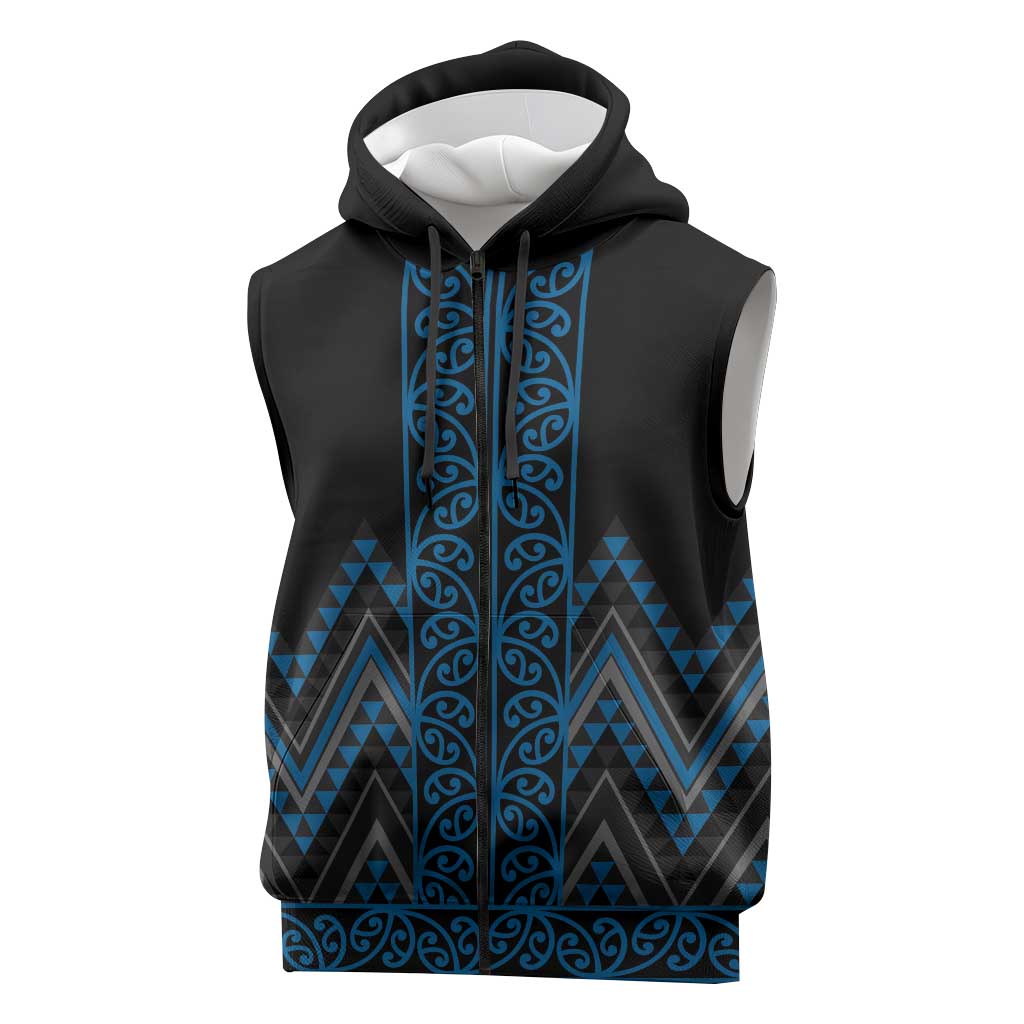 Blue Aotearoa Mangopare Kowhaiwhai Niho Taniwha Sleeveless Zip Hoodie Maori New Zealand LT14 Blue - Polynesian Pride