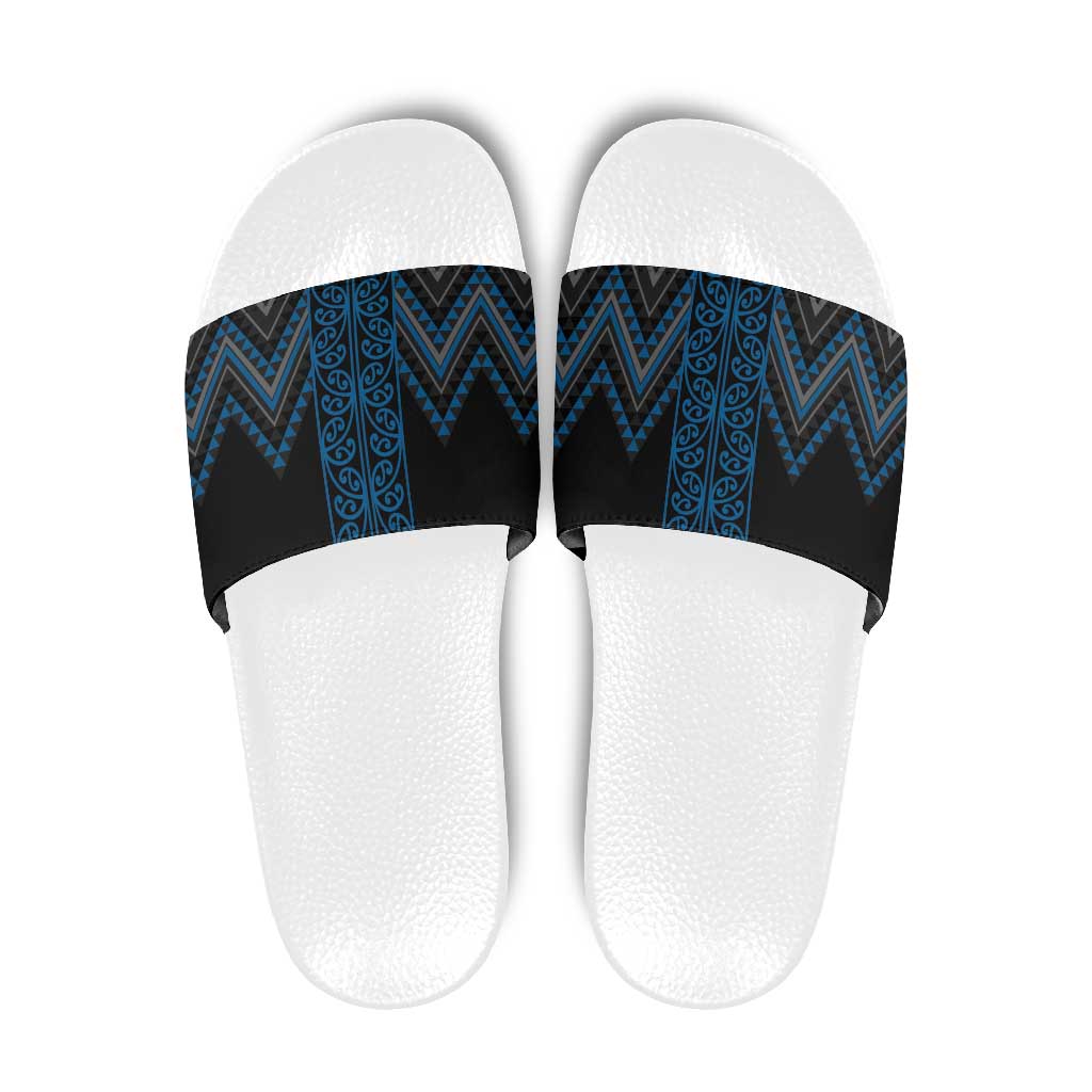 Blue Aotearoa Mangopare Kowhaiwhai Niho Taniwha Slide Sandals Maori New Zealand LT14 Blue - Polynesian Pride