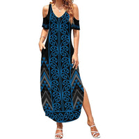 Blue Aotearoa Mangopare Kowhaiwhai and Niho Taniwha Summer Maxi Dress Maori New Zealand LT14 Women Blue - Polynesian Pride