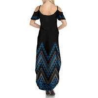 Blue Aotearoa Mangopare Kowhaiwhai and Niho Taniwha Summer Maxi Dress Maori New Zealand LT14 - Polynesian Pride