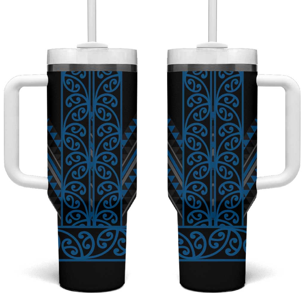 Blue Aotearoa Mangopare Kowhaiwhai and Niho Taniwha Tumbler With Handle Maori New Zealand LT14 One Size: 40 oz Blue - Polynesian Pride