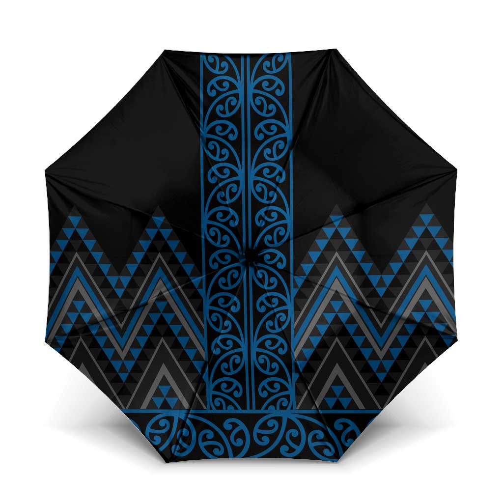 Blue Aotearoa Mangopare Kowhaiwhai Niho Taniwha Umbrella Maori New Zealand LT14 One Size Folded 11.42 inch Opened Diameter 37.4 inch Blue - Polynesian Pride
