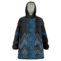 Blue Aotearoa Mangopare Kowhaiwhai and Niho Taniwha Wearable Blanket Hoodie Maori New Zealand LT14 One Size Blue - Polynesian Pride