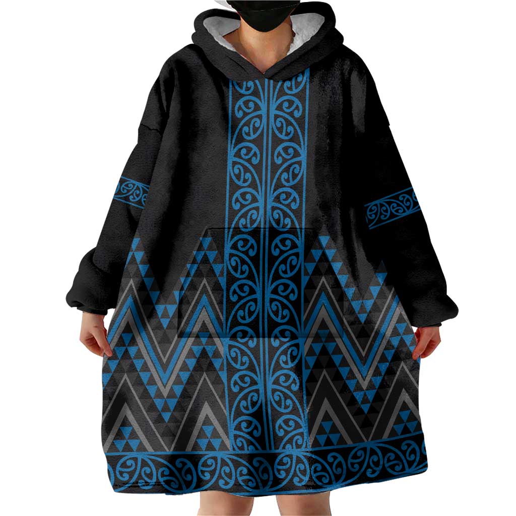 Blue Aotearoa Mangopare Kowhaiwhai and Niho Taniwha Wearable Blanket Hoodie Maori New Zealand LT14 - Polynesian Pride