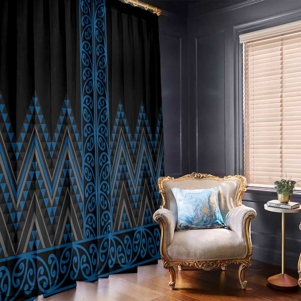 Blue Aotearoa Mangopare Kowhaiwhai and Niho Taniwha Window Curtain Maori New Zealand LT14 - Polynesian Pride