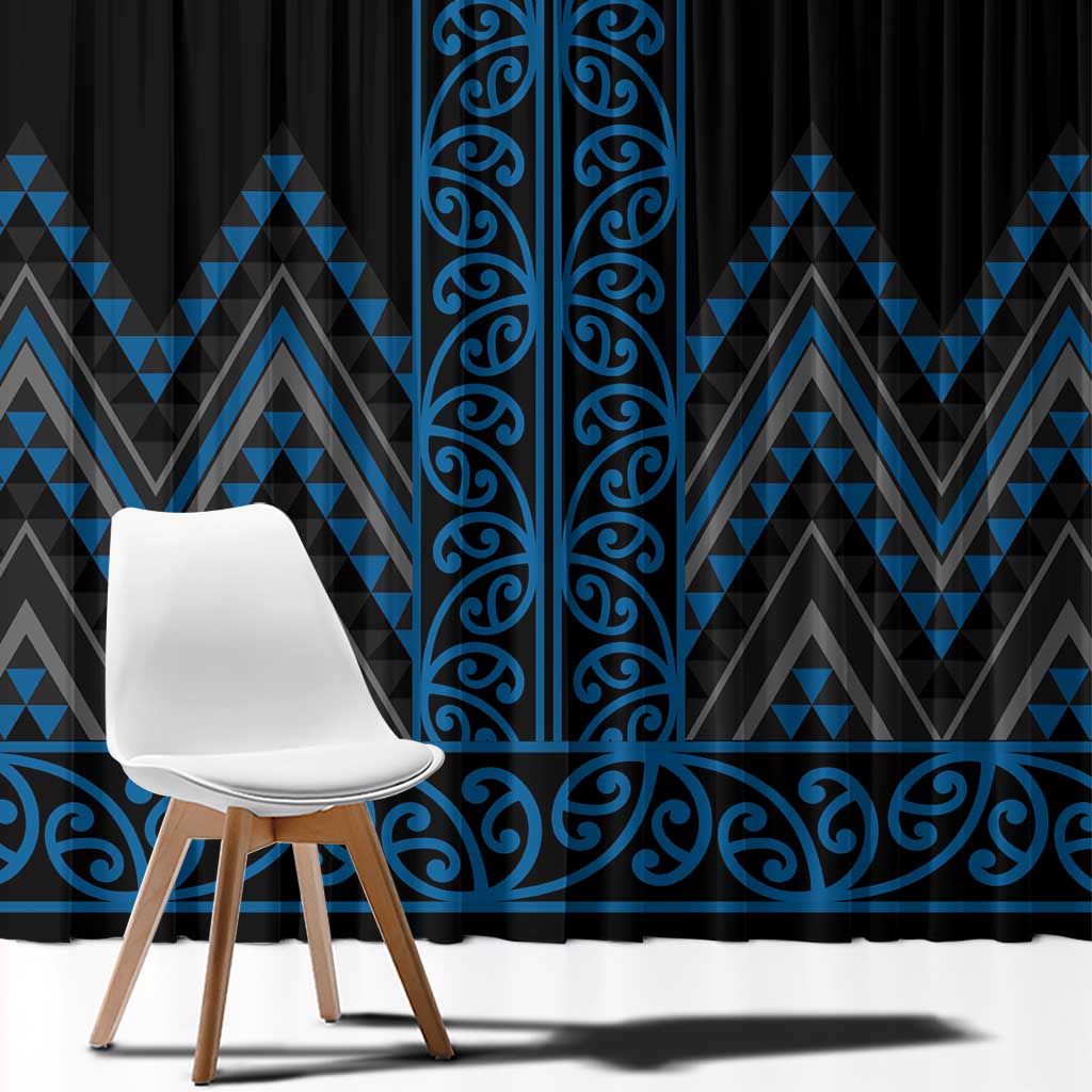 Blue Aotearoa Mangopare Kowhaiwhai and Niho Taniwha Window Curtain Maori New Zealand LT14 - Polynesian Pride
