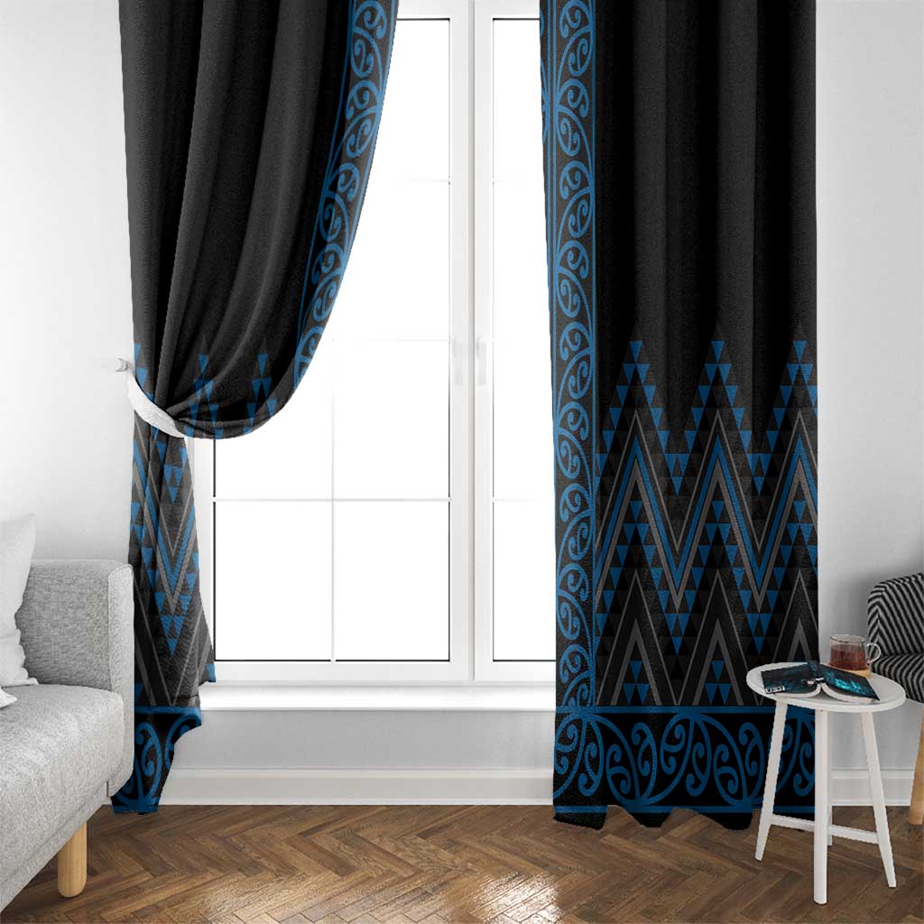 Blue Aotearoa Mangopare Kowhaiwhai and Niho Taniwha Window Curtain Maori New Zealand LT14 - Polynesian Pride