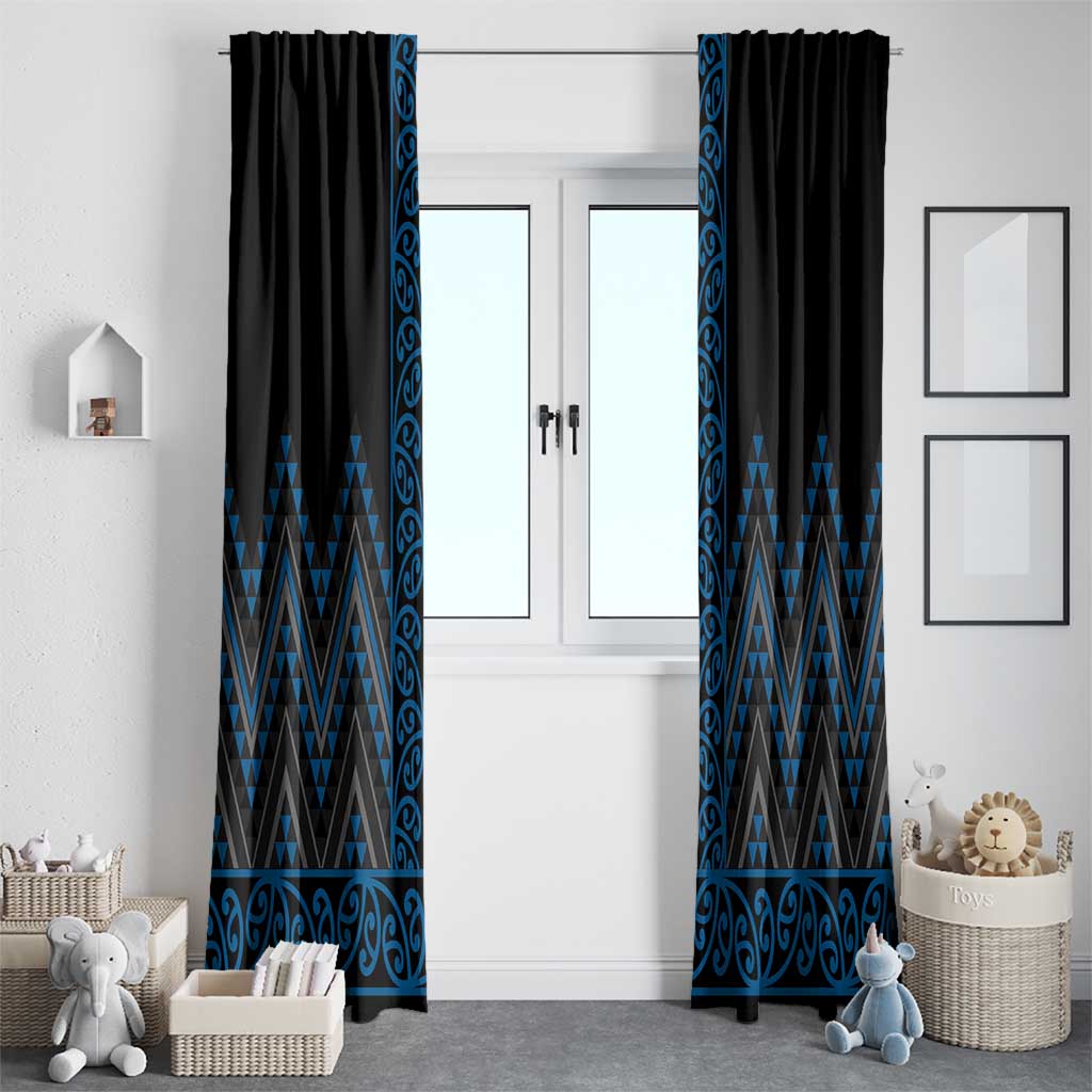 Blue Aotearoa Mangopare Kowhaiwhai and Niho Taniwha Window Curtain Maori New Zealand LT14 - Polynesian Pride