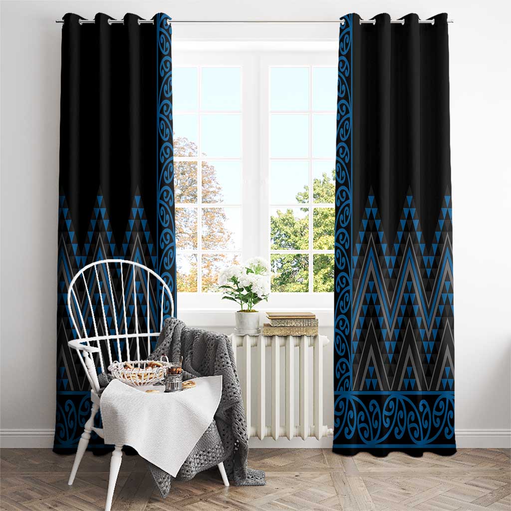 Blue Aotearoa Mangopare Kowhaiwhai and Niho Taniwha Window Curtain Maori New Zealand LT14 - Polynesian Pride