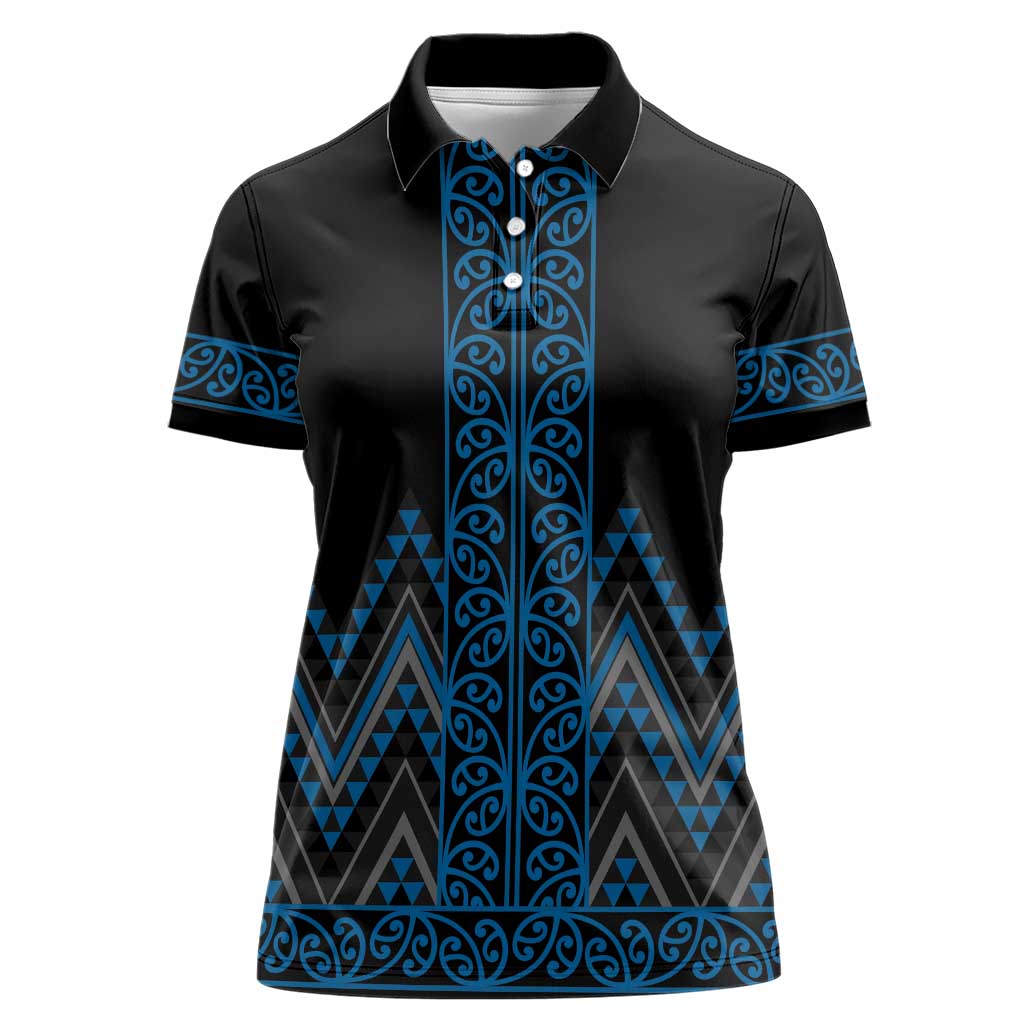 Blue Aotearoa Mangopare Kowhaiwhai and Niho Taniwha Women Polo Shirt Maori New Zealand LT14 Female Blue - Polynesian Pride