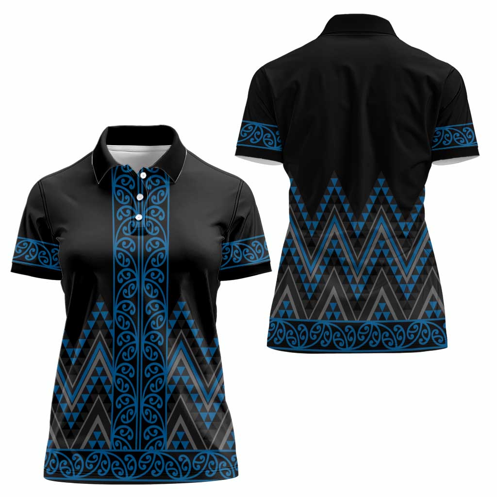 Blue Aotearoa Mangopare Kowhaiwhai and Niho Taniwha Women Polo Shirt Maori New Zealand LT14 - Polynesian Pride