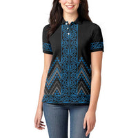 Blue Aotearoa Mangopare Kowhaiwhai and Niho Taniwha Women Polo Shirt Maori New Zealand LT14 - Polynesian Pride