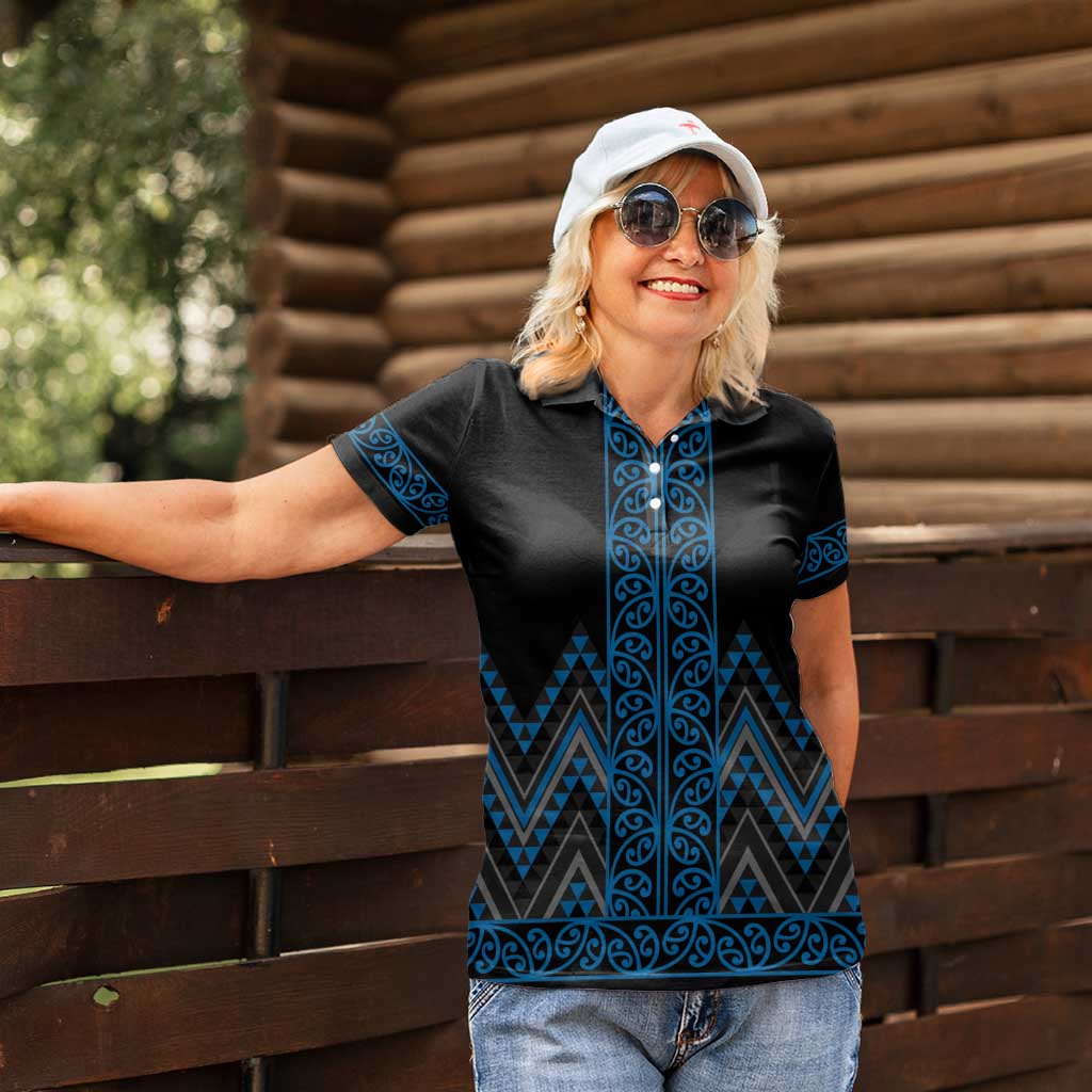 Blue Aotearoa Mangopare Kowhaiwhai and Niho Taniwha Women Polo Shirt Maori New Zealand LT14 - Polynesian Pride