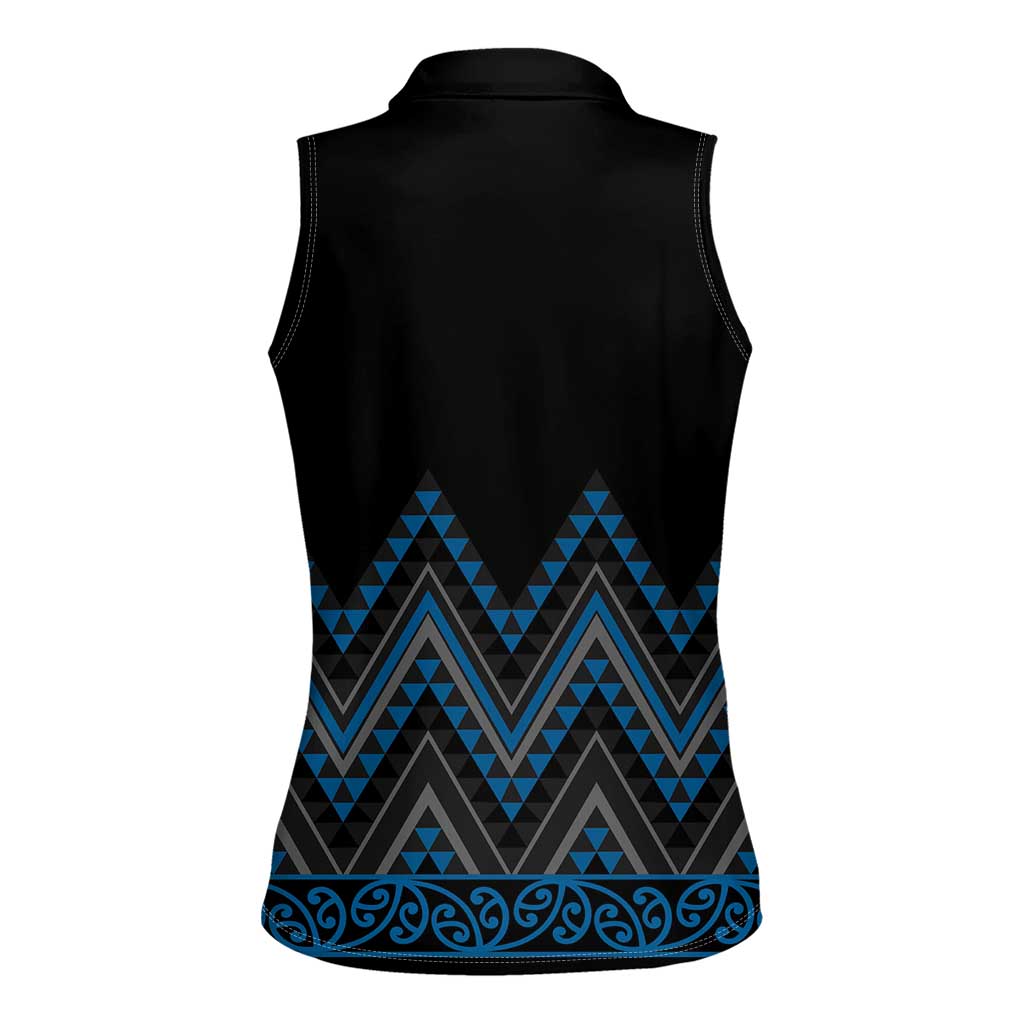 Blue Aotearoa Mangopare Kowhaiwhai and Niho Taniwha Women Sleeveless Polo Shirt Maori New Zealand LT14 - Polynesian Pride