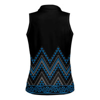 Blue Aotearoa Mangopare Kowhaiwhai and Niho Taniwha Women Sleeveless Polo Shirt Maori New Zealand LT14 - Polynesian Pride