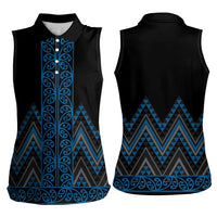 Blue Aotearoa Mangopare Kowhaiwhai and Niho Taniwha Women Sleeveless Polo Shirt Maori New Zealand LT14 - Polynesian Pride