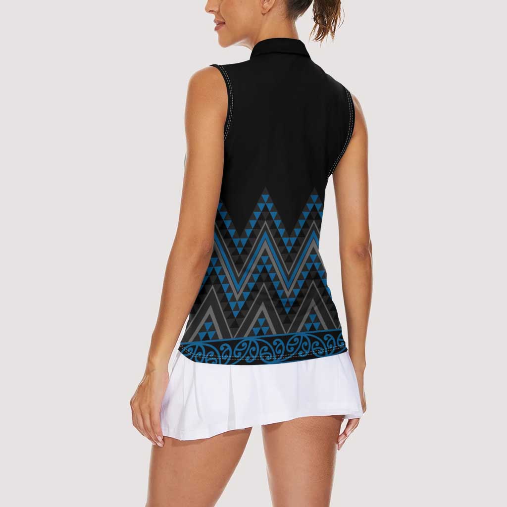 Blue Aotearoa Mangopare Kowhaiwhai and Niho Taniwha Women Sleeveless Polo Shirt Maori New Zealand LT14 - Polynesian Pride